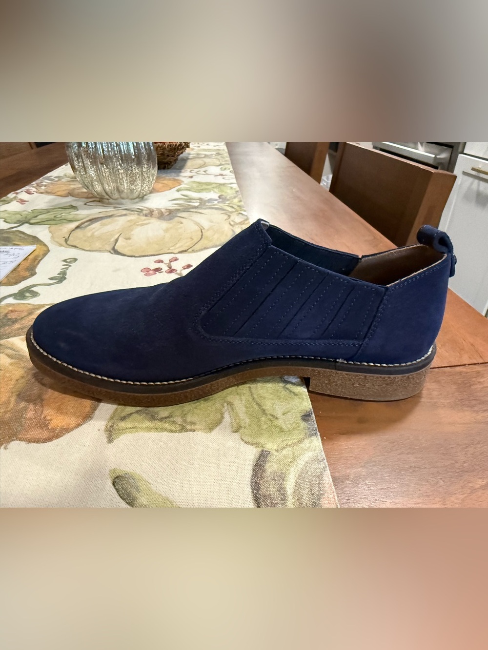 Italianeau Women’s Navy Suede Chelsea Bootie with Cushioned Sole. Handcrafted